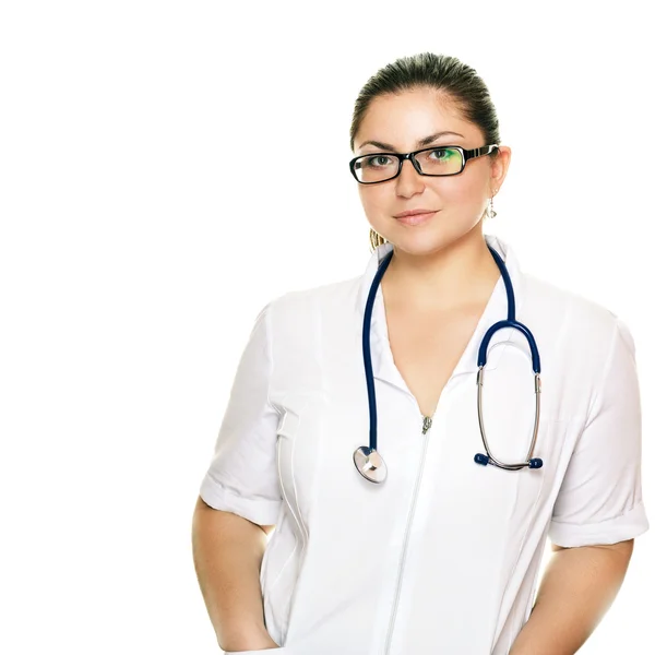 Mujer doctora en gafas con estetoscopio —  Fotos de Stock