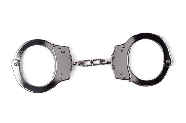 üzerinde beyaz izole çelik kelepçeleri