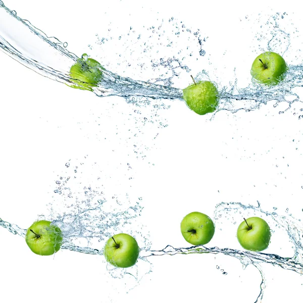 Yeşil elma izole su sıçrama