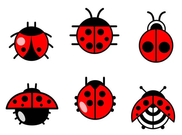 Biedronki i chrząszcze zestaw ikon — Wektor stockowy