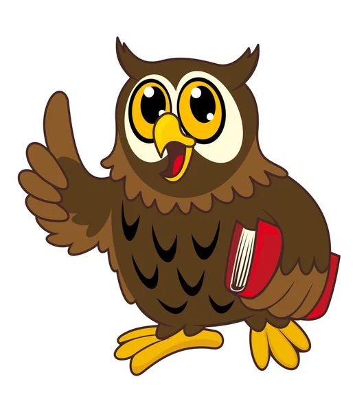 Cartoon sova pták s knihou — Stockový vektor
