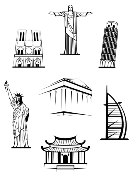 Monuments de voyage célèbres — Image vectorielle