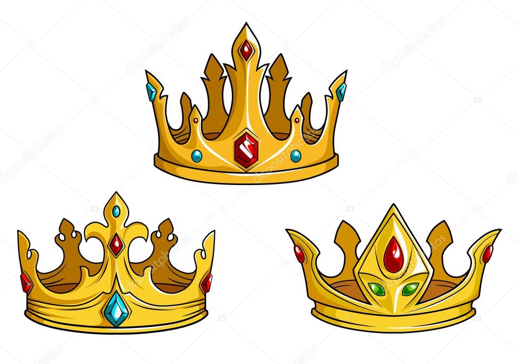 Royal golden crowns with jewelry