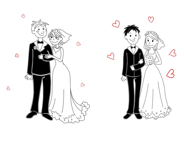 Doodle casal na cerimônia de casamento —  Vetores de Stock