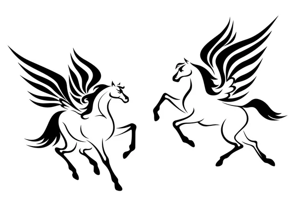 Caballo negro pegaso con alas — Vector de stock