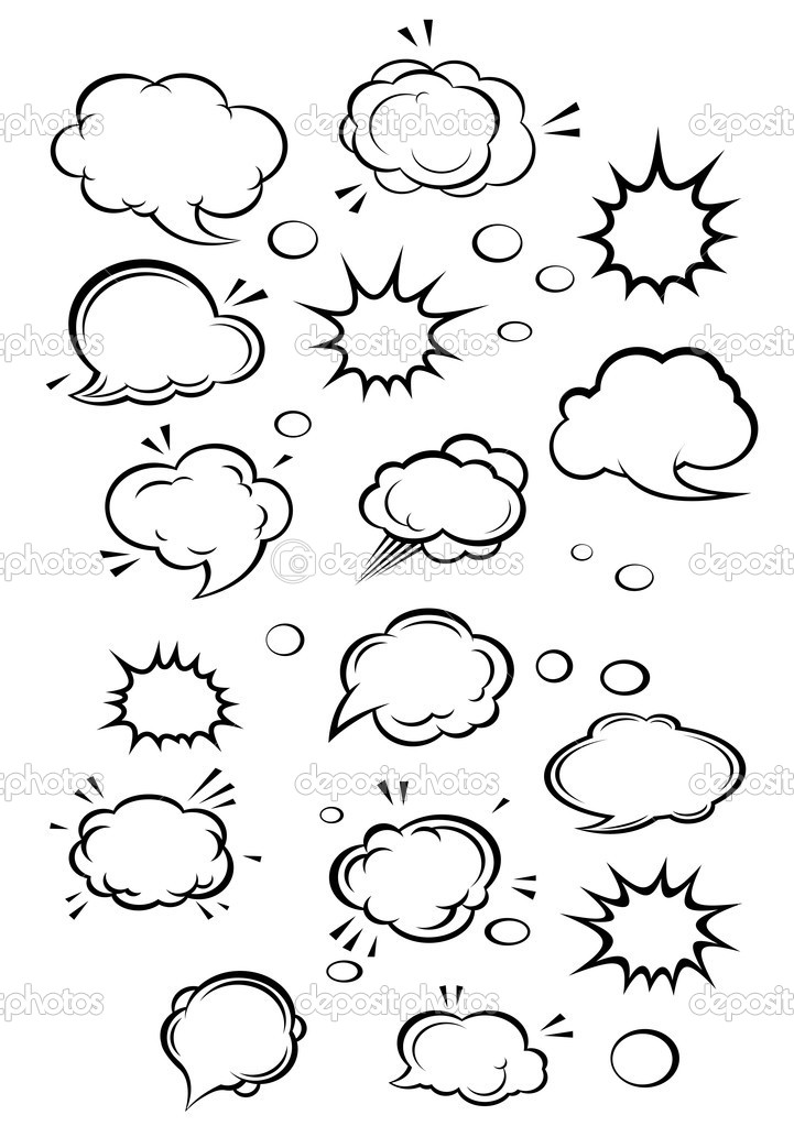 Cartoon clouds and speech bubbles