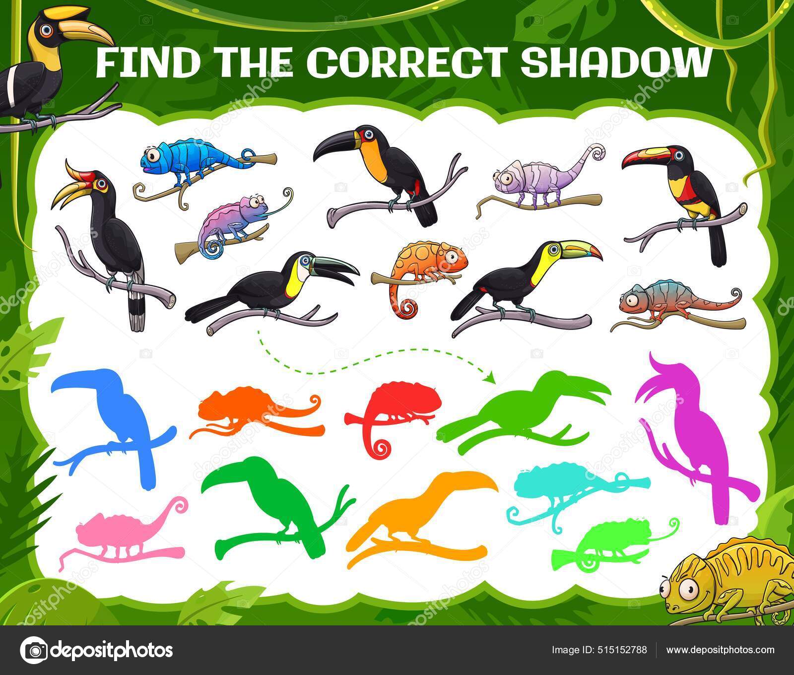 encontre a sombra correta. dinossauros fofos. jogo educativo para