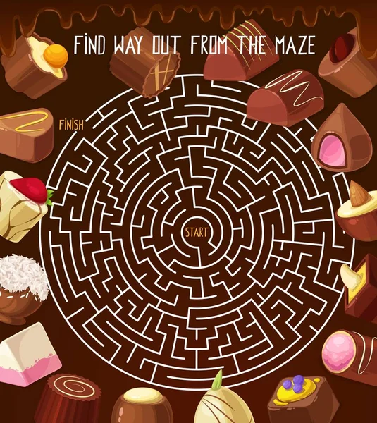 Kids Riddle Labyrinth Maze Chocolate Truffle Roasted Nuts Candy Praline — Stock Vector