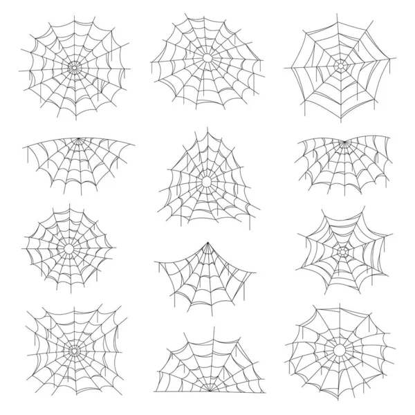 Telaraña Telaraña Red Aislada Halloween Telarañas Vectoriales Forma Redonda Esquinera — Archivo Imágenes Vectoriales