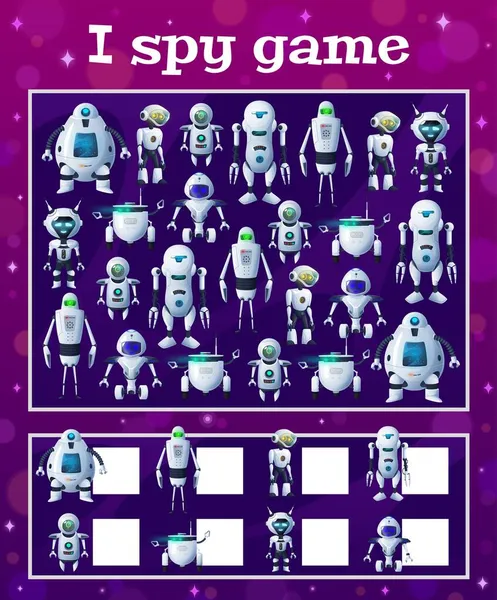 Bespieden Kinderen Spel Met Cartoon Robots Vector Taak Met Droids — Stockvector