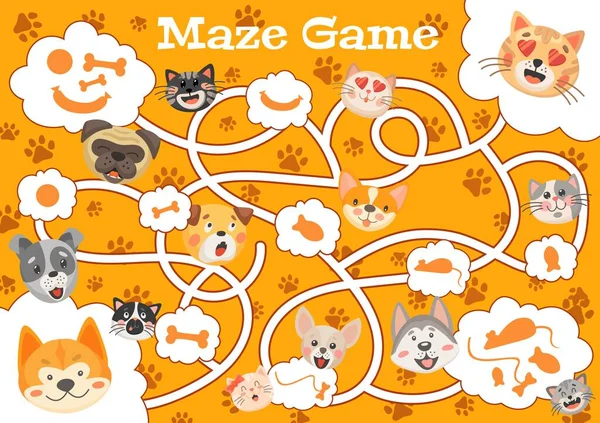Παιδιά Λαβύρινθο Λαβύρινθο Παιχνίδι Σκυλιά Και Γάτες Κουτάβια Και Γατάκια — Διανυσματικό Αρχείο