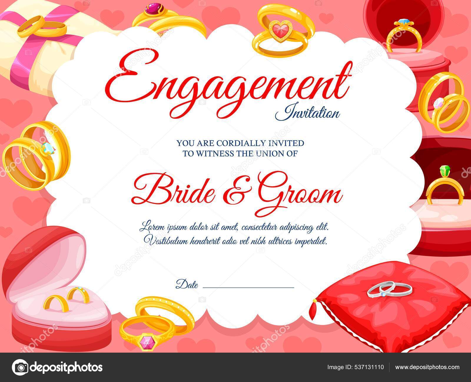 Engagement Invitation Golden Rings Wedding Marriage Vector Background  Engagement Invite Stock Vector Image by ©buchan #537131110