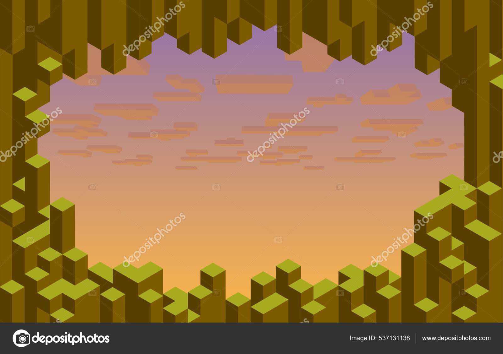 Pixel minecraft style land block background Vector Image