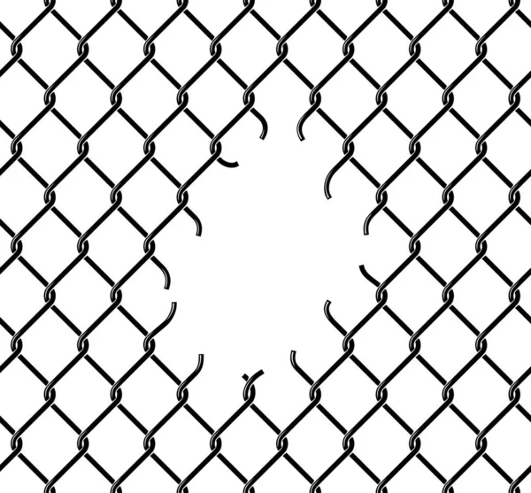 ラビッツチェーンリンク フリップフェンスメッシュパターン ベクトル背景 鉄金属製の金網又はラビット チェーン リンク ネットで 破損した穴又は破損したケージ又は刑務所及び刑務所の警備上の障壁 — ストックベクタ