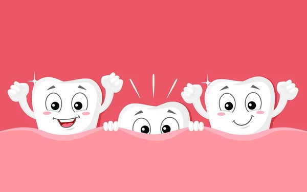 Zęby Kreskówki Rosną Zabawne Postacie Wektorowe Zdrowia Zębów Dziecko Mleko — Wektor stockowy