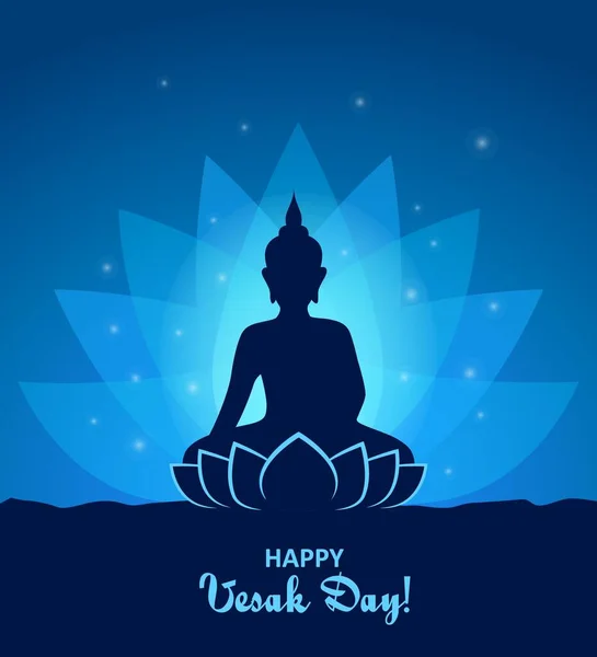 Vesak Jour Bouddha Silhouette Lotus Happy Wesak Bouddhisme Vacances Carte — Image vectorielle