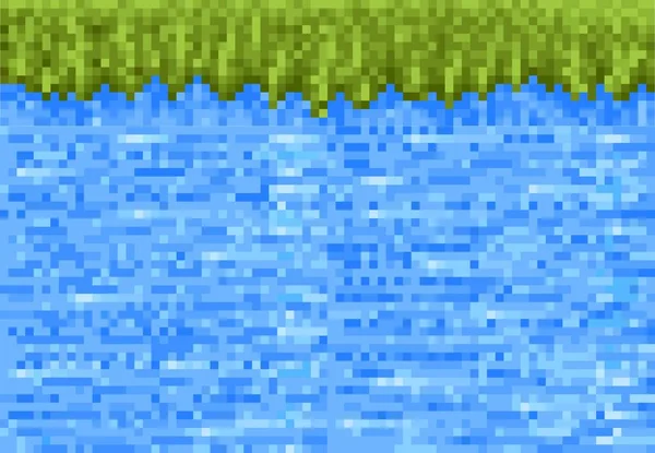 River Lake Waterfall Water Cascade Cubic Pixel Game Blocks Pattern — Stock vektor