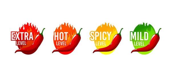 Hot Pikantne Etykiety Poziomu Pieprzem Chili Łagodne Średnie Bardzo Gorące — Wektor stockowy