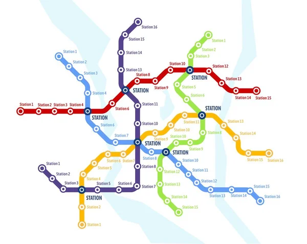 Метро Метро Векторная Карта Подземной Транспортной Системы План Линии Железнодорожного — стоковый вектор