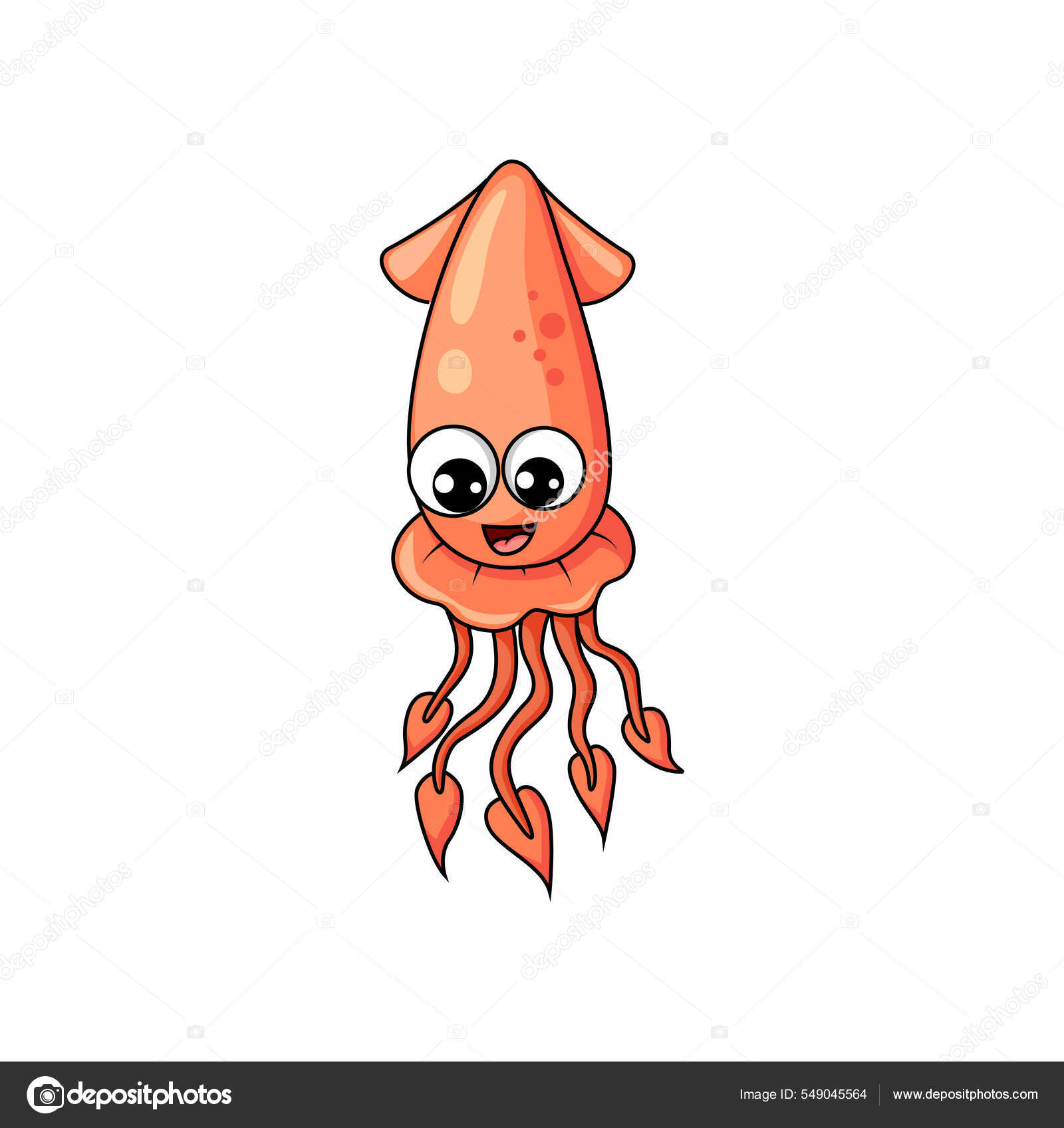 Calamar Rojo Enganchado Personaje Aislado Personaje Dibujos