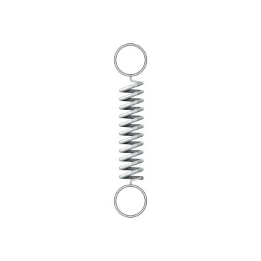 Metal bobin sarmal yay süspansiyonu, uçlarında yuvarlak çapalar, izole ikon. Vektör otomasyon bileşeni, kancalı gerilim aracı yedek parçası, ayrıntılı sıkıştırma ve elastik nesne