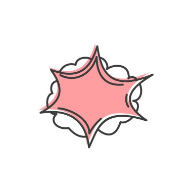 Patlama şeklindeki boş bir çizgi roman balonu ve yıldızlar, el çizimi karalama tasarım elementi. Pop sanat tarzında vektör ses efekti. Konuşma balonlu yaratıcı pankart, balon diyaloglu yıldız çerçeveli