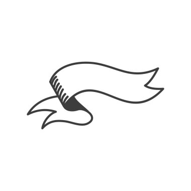 Karalama stili izole edilmiş el tasarımı elementinde yırtık kenarlı eski klasik kurdele afişi. Yedek yeri olan vektör sallayan bayrak, soyut kraliyet sembolü, eski boş kağıt çerçeve