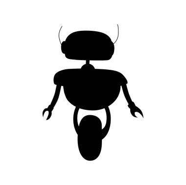 Tek tekerli geleceğin robotu, pençeleri izole edilmiş yüksek teknolojili robot karakter siyah silueti. Vektör robot akıllı yardımcı, modern stil robot sayborg. Dev robot mekanik bilim kurgu çocuk oyuncağı.