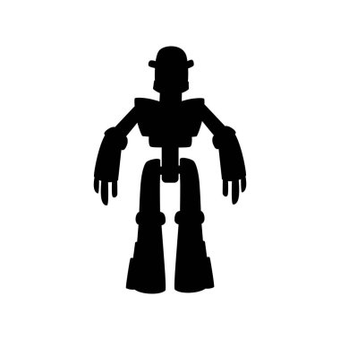Yapay zeka robotu geleceğin siyah siluet karakterinin yardımcı asistanını izole etti. Vektör android mekanik elektronik otomasyon, akıllı bilgisayar insansı otomasyon cyborg gölge