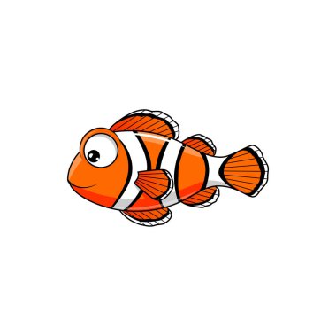 Egzotik karikatür palyaço balığı izole edilmiş deniz hayvanı, çizgi film karakteri şirin çizgi film karakteri çizgili balık ikonu. Vektör akvaryum ya da akvaryum hayvanı, deniz temalı şakayık, tropik palyaço balığı, sualtı yaratığı.