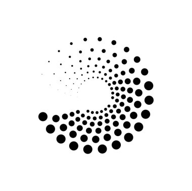 Soyut fütüristik yarım ton desen dairesi siyah ve beyaz renklerde. Daireler, noktalar, geniş ölçekli vektör noktalı arkaplan. Web pankartları, duvar kağıtları, siteler, posterler, kartlar için tasarım ögesi