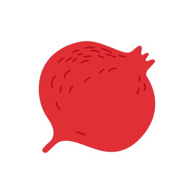 Kırmızı nar izole edilmiş yaz meyveli düz çizgi film ikonu. Rosh Hashanah 'ın yasaklı meyve sembolü, egzotik sağlıklı atıştırmalık, sulu olgun nar tasarımı element, tropikal nar.