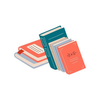 Kitap ayracı izole edilmiş çizgi film tarzı ders kitaplarıyla ders kitaplarını öğrenen yığın halinde medya. Vector ansiklopedileri ya da broşürleri ciltli, bibliyografi belgeleri. Okul edebiyatına dönelim.