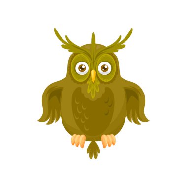 Uzun kulaklı kartal baykuş çizgi film hayvanlarını izole etti. Vektör akıllı baykuş vahşi yaşam hayvanı, bilge kuş, logo ya da ödül, eğitimde bilgeliğin sembolü. Yırtıcı maskottan baykuş, tüylü ahır, oyuncak tasarımı