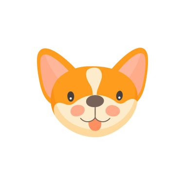 Galli Corgi, Cardigan köpek cins portresi karikatür kafa maskesi. Vektör köpek hayvanı, köpek yavrusu bicolor beyaz ve kahrolasıca renk. Dost canlısı köpek emojisi simgesi, pembroke melez safkan