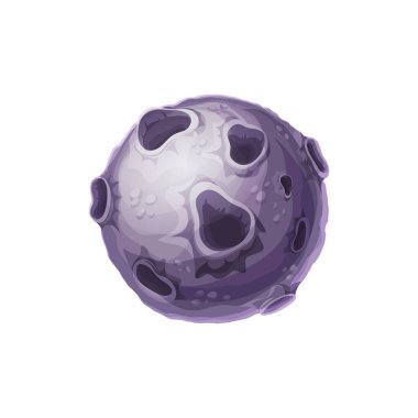 Fantezi gezegen, uzak yabancı dünya izole düz çizgi film ikonu. Uzayda vektör uydular, ay ya da asteroit, yaşanabilir yerler. Galaksi dışı gezegen ya da çöl yüzeyi kraterlerle kaplı derin uzay gezegeni.