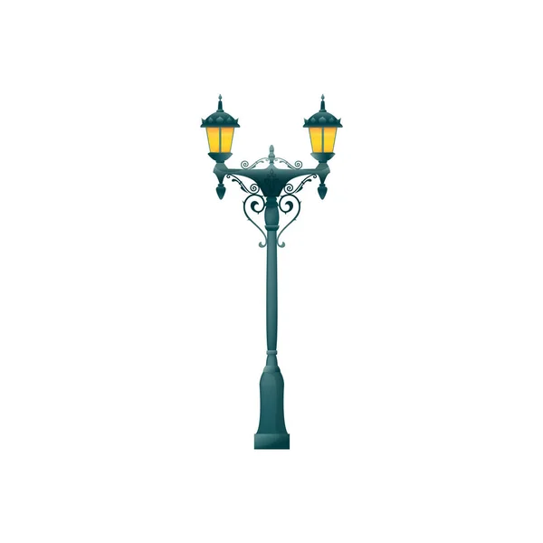 Lamppost Dos Lámparas Aisladas Pilar Luz Vintage Vector Farola Retro — Vector de stock