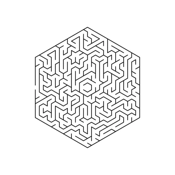 六角形の迷路のパズル 隔離された六角形の迷路の挑戦 ベクトルの細い線の謎の入り口 幼稚園や学校の運動を見つけること 絡まった道 正しい選択 精神教育ゲームテンプレート — ストックベクタ