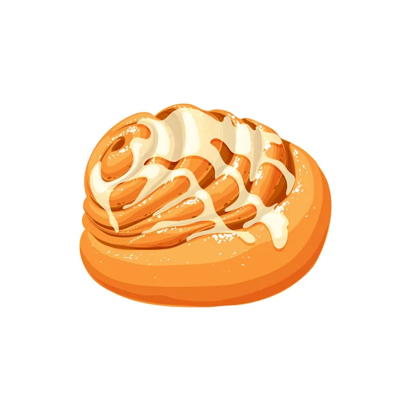 シロップで覆われた甘いシナモンロール孤立漫画パン ベクトルデンマークのシナモンロール パティスリーメニューの甘いシナモン カタツムリの形をしたミニパン 新鮮なデザートカナーブラー ベーカリーフード — ストックベクタ