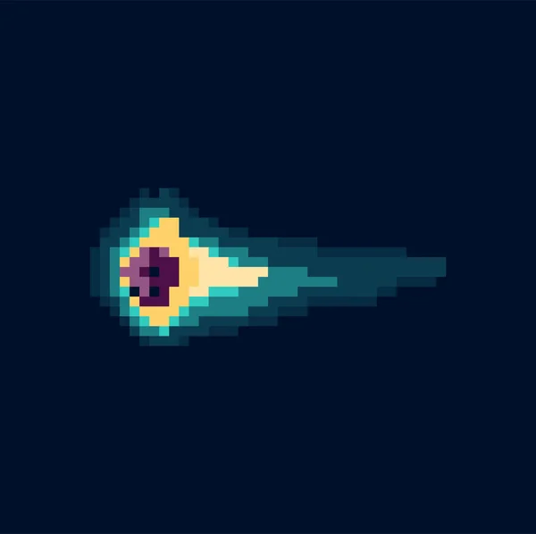 坠落的小行星天体失火 灾难在太空中孤立的像素艺术符号 矢量象素化陨石 燃烧着燃烧着的彗星 流星8位游戏设计图标 流星体石 — 图库矢量图片