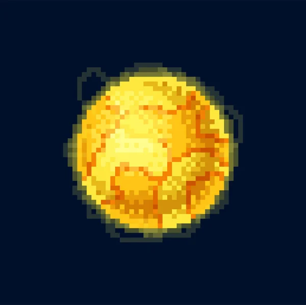 Pixel艺术黄色火热的行星宇宙星系物体孤立的炎热的太阳或卡通外星世界 矢量球圆球象素艺术8位游戏设计元素外太空天体宇宙星系 — 图库矢量图片