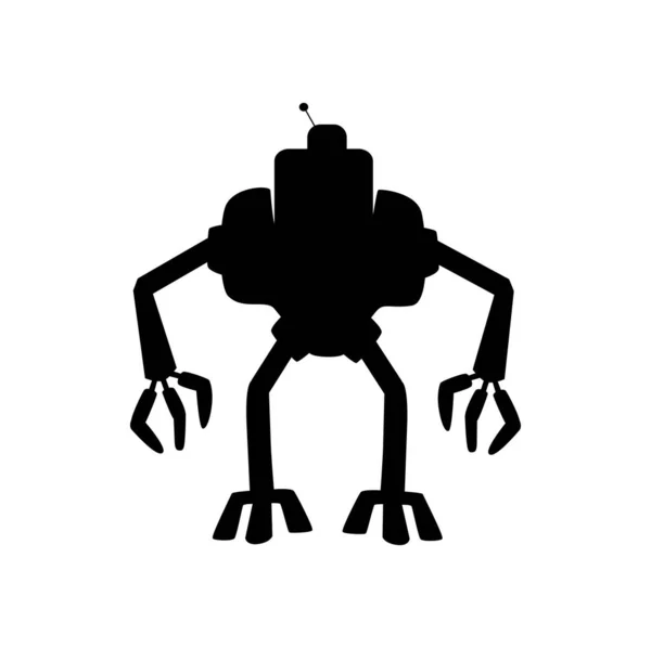 Aide Robotique Humanoïde Futuriste Avec Antenne Sur Tête Silhouette Noire — Image vectorielle