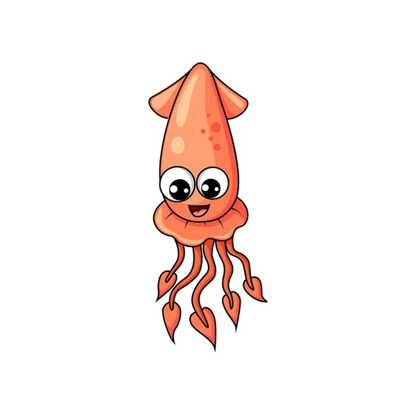 水中の漫画のキャラクターを孤立赤イカの性格をフック ベクトル海洋動物の感情 鼻の鋭いイカ軟体動物 顔と目を持つ巨大な貝の水生生物 アームフックイカ — ストックベクタ