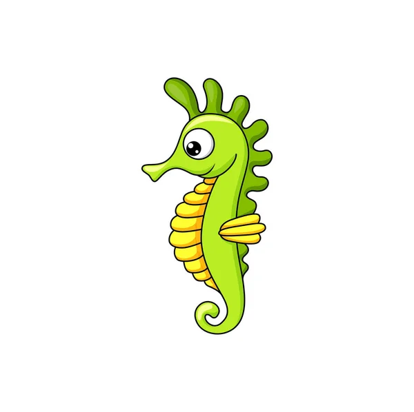 Nautical Sea Horse Isolated Underwater Animal Funny Cartoon Character Personage — Stock Vector