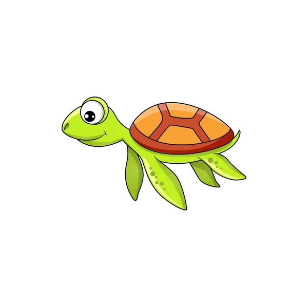 Cartoon Sea Turtle Isolated Marine Animal Cute Funny Aquatic Personage — Stock Vector