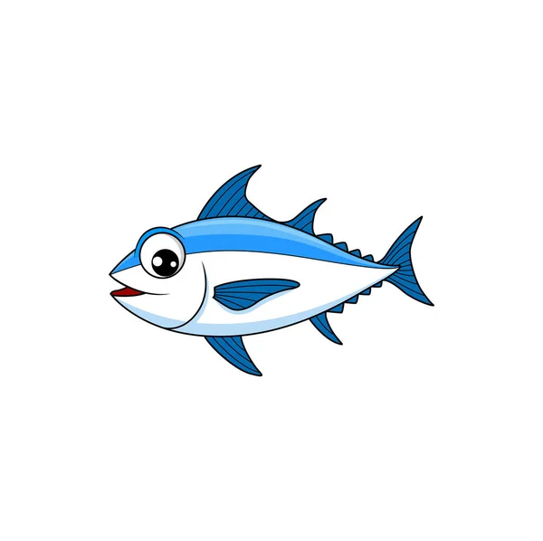 Pez Azul Mascota Aislado Atún Pescado Divertido Personaje Dibujos Animados — Vector de stock