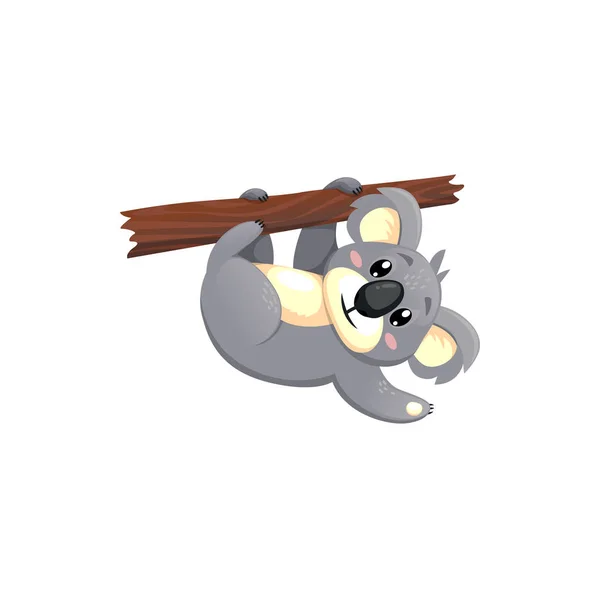 Funny Lazy Koala Cartoon Animal Playing Greets Paw Vector Cute — Stock Vector