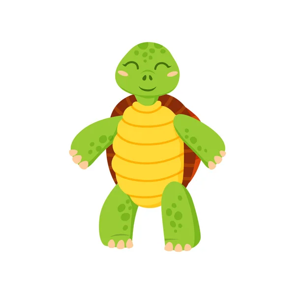 Cartoon Smiling Turtle Isolated Funny Little Tortoise Animal Rest Vector — Stock Vector