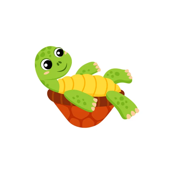 Turtle Cartoon Animal Reptile Tortoise Lying Back Isolated Cute Kids — Stock Vector