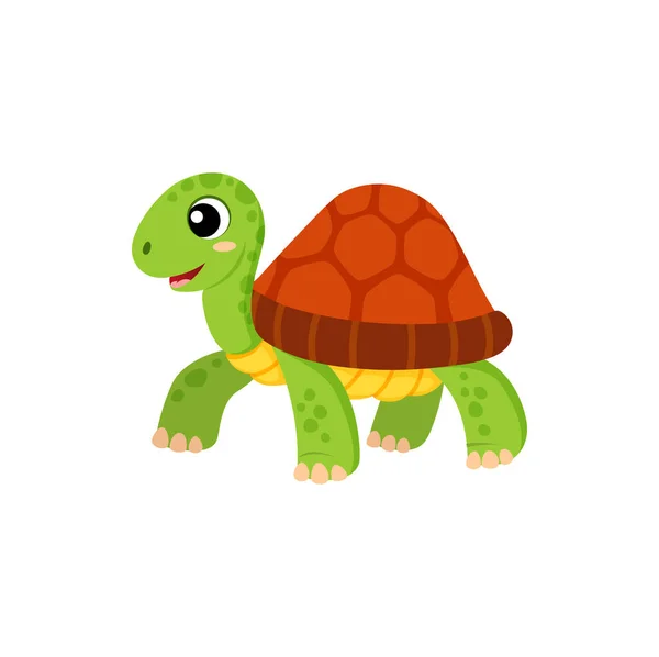 Sea Turtle Isolated Marine Animal Cartoon Character Vector Reptilian Cute — Stock Vector